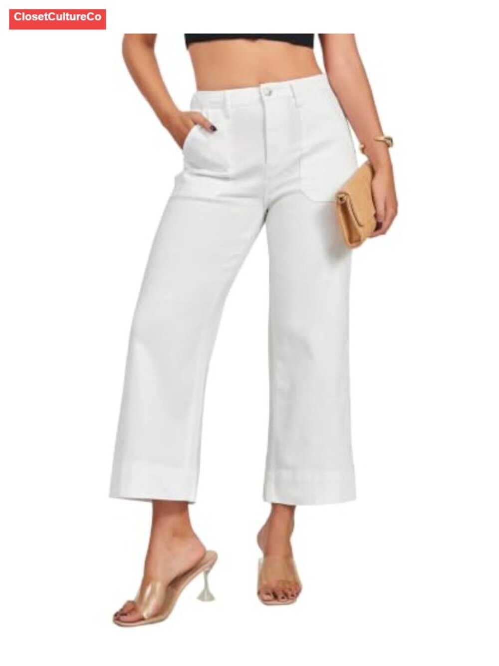 VIPONES High Waisted Wide Leg Crop Jeans Stretch 4-Way Comfort
